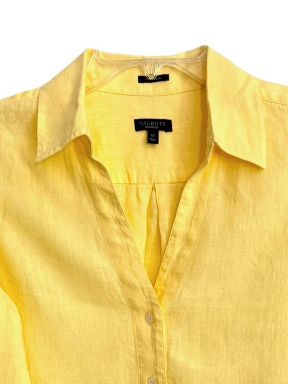 Talbots Size 10 Pure Irish Linen Yellow Button Front Long Sleeve Blouse - Picture 2 of 9